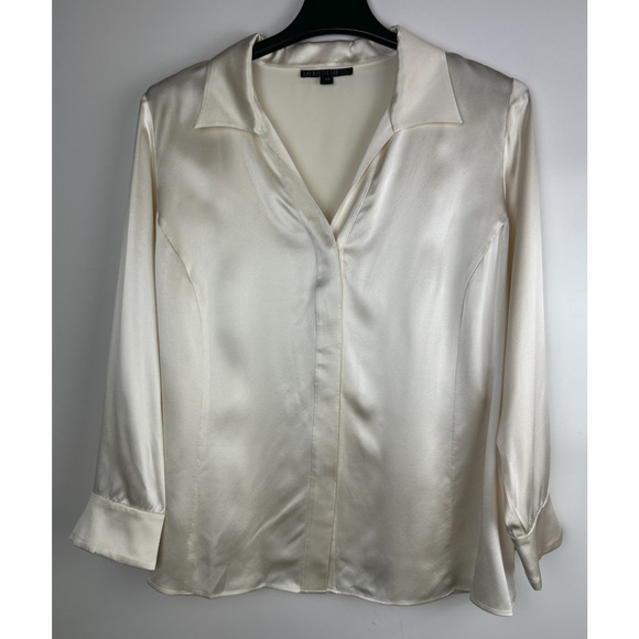 Lafayette 148 New York Silk Blouse Ivory Champagne LS Button Front Plus Size 20 - Picture 12 of 14